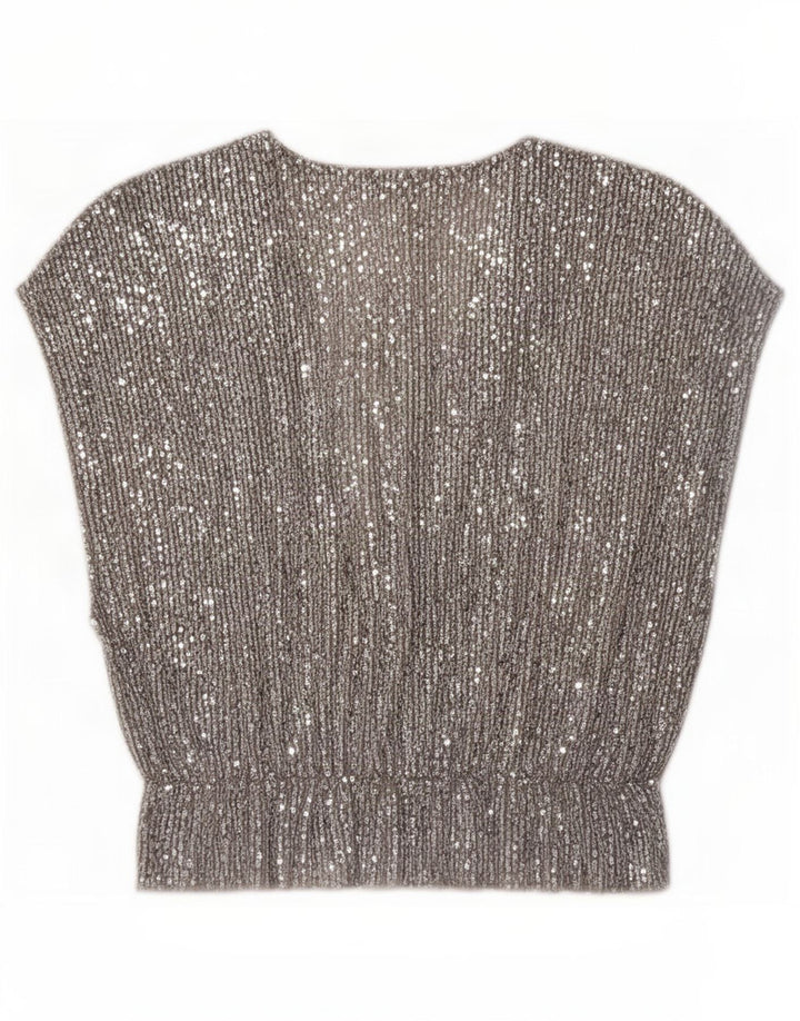 Zara Womens Blouse Top UK 12 Medium Silver Polyester