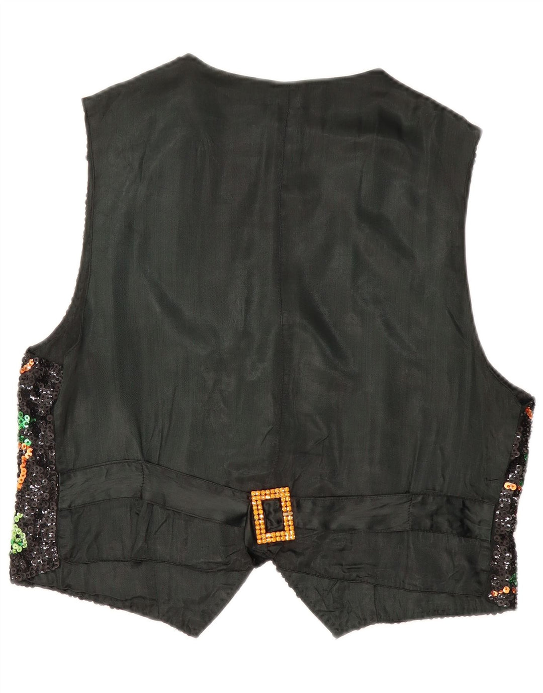 GIORGIO KAUTEN Womens Sequin Waistcoat UK 16 Large Black Floral Cotton