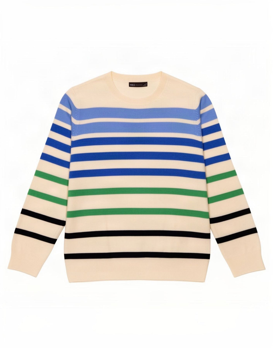 Marks & Spencer Womens Crew Neck Jumper Sweater UK 12 Medium White Striped