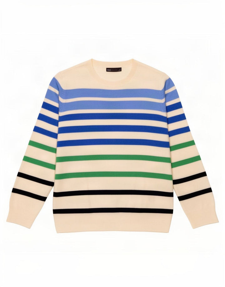 Marks & Spencer Womens Crew Neck Jumper Sweater UK 12 Medium White Striped