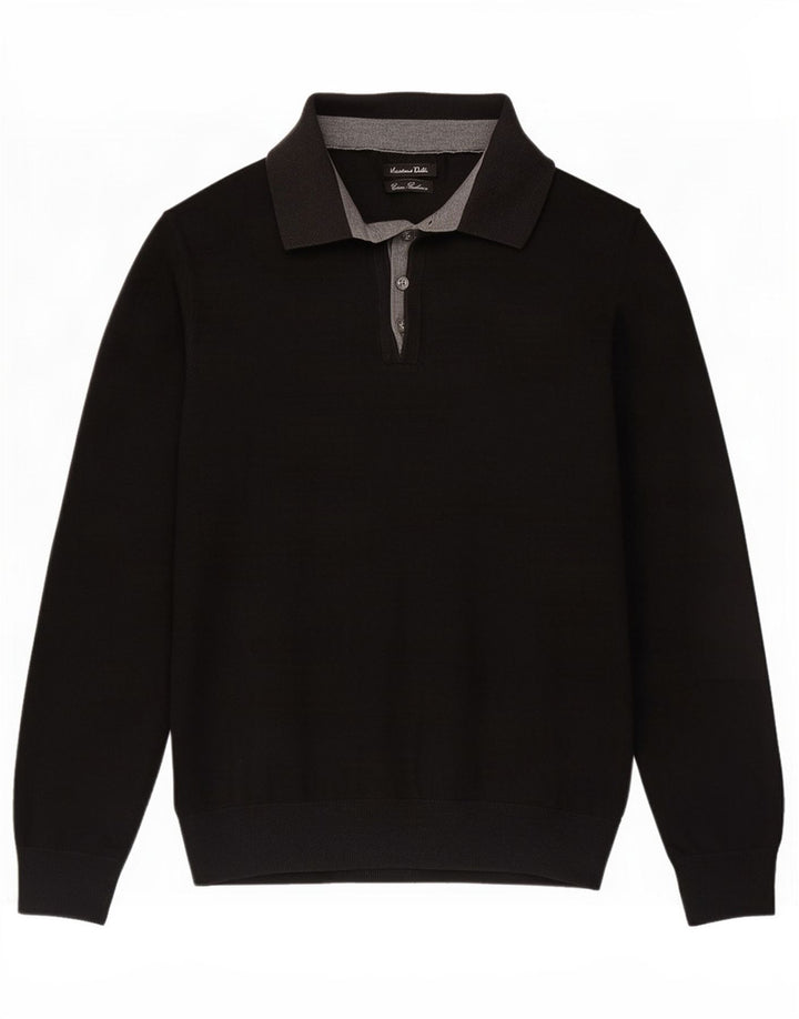 Massimo Dutti Mens Polo Neck Jumper Sweater Medium Black