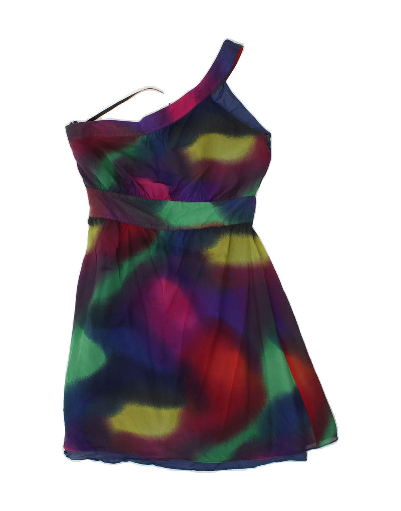 WAREHOUSE Womens One Shoulder Dress UK 10 Small Navy Blue Tie Dye Silk Vintage Warehouse and Second-Hand Warehouse from Messina Hembry 