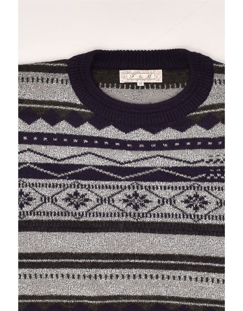 VINTAGE Mens Crew Neck Jumper Sweater XL Navy Blue Fair Isle Wool | Vintage Vintage | Thrift | Second-Hand Vintage | Used Clothing | Messina Hembry 