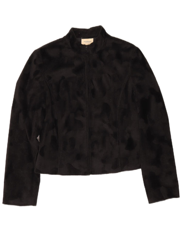 MOTIVI Womens Crop Fleece Jacket IT 44 Medium Black Animal Print Polyester