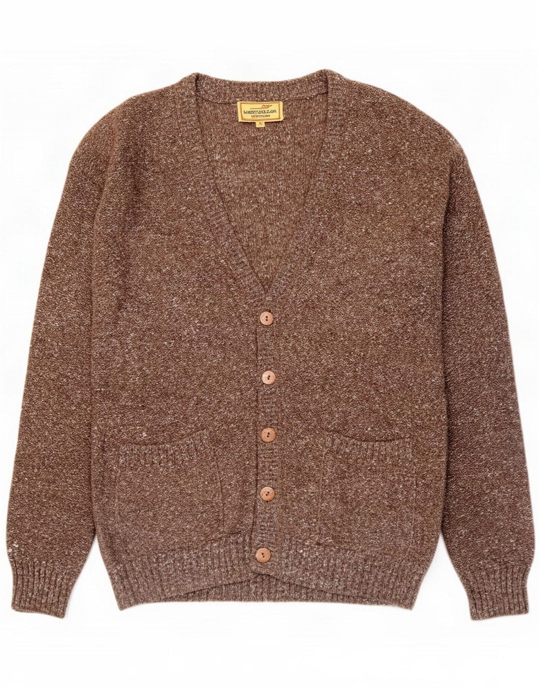 James Dillon Mens Cardigan Sweater Medium Brown Flecked