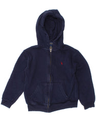 POLO RALPH LAUREN Boys Zip Hoodie Sweater 5-6 Years Navy Blue Cotton