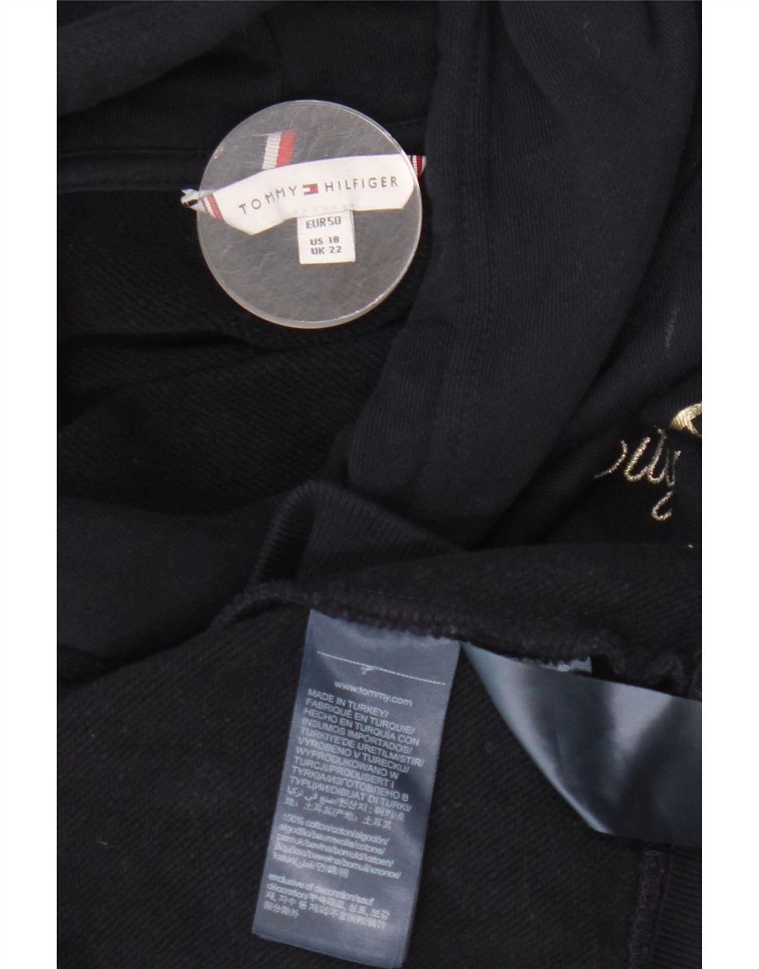 TOMMY HILFIGER Womens Graphic Hoodie Jumper UK 22 3XL Navy Blue Cotton