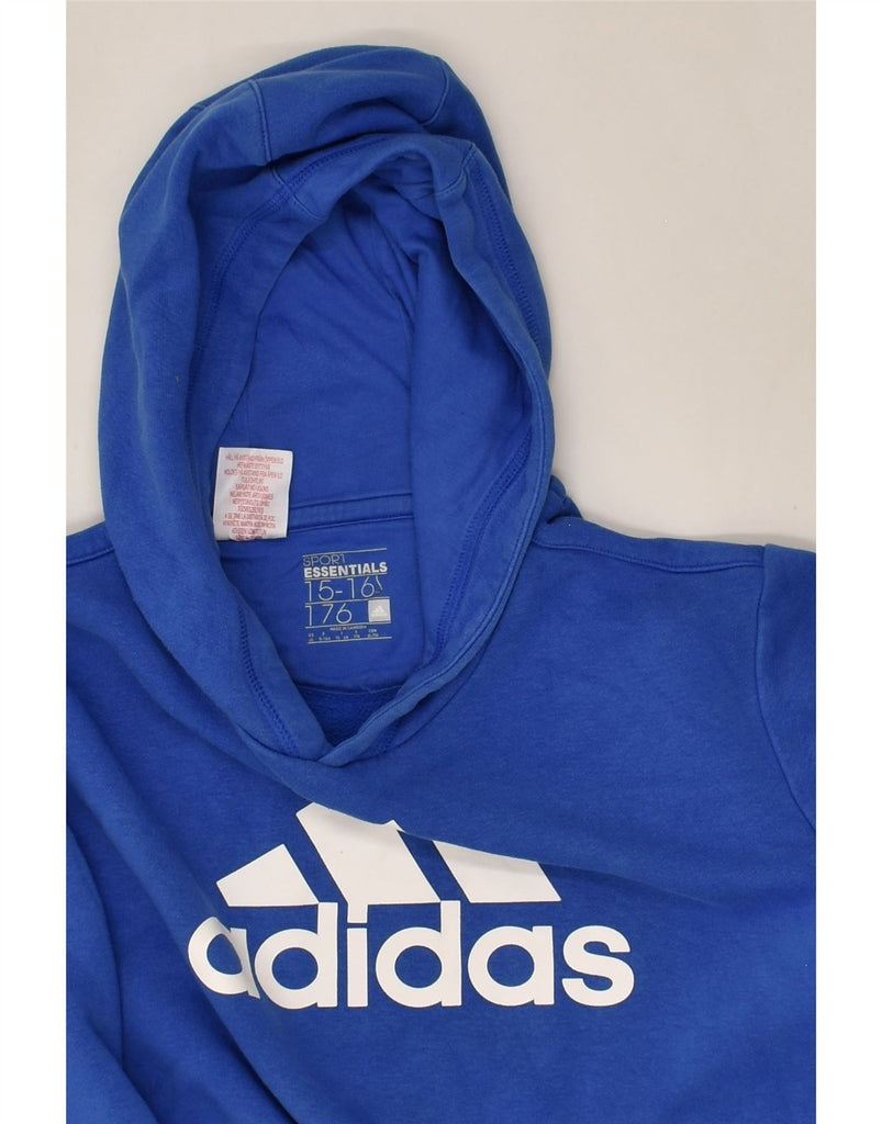 ADIDAS Boys Graphic Hoodie Jumper 15-16 Years Blue Cotton | Vintage Adidas | Thrift | Second-Hand Adidas | Used Clothing | Messina Hembry 