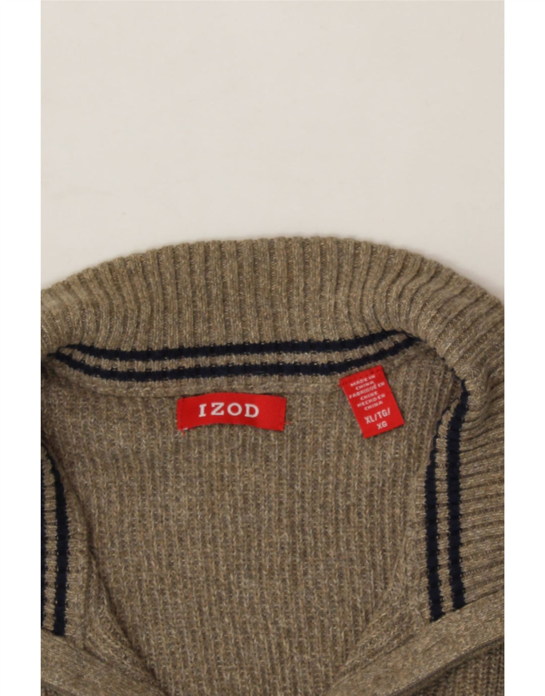 IZOD Mens Zip Neck Jumper Sweater XL Beige Cotton Vintage Izod and Second-Hand Izod from Messina Hembry 