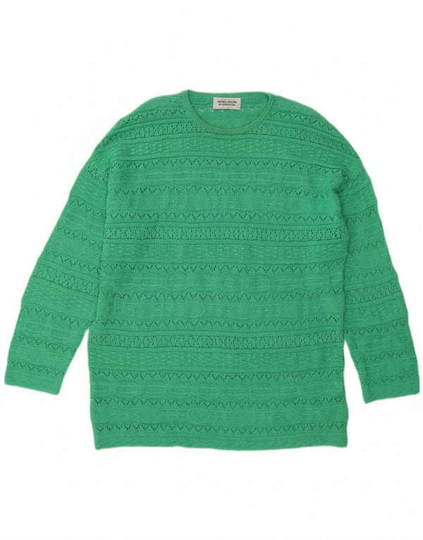Benetton Womens Longline Crew Neck Jumper Sweater UK 10 Small Green