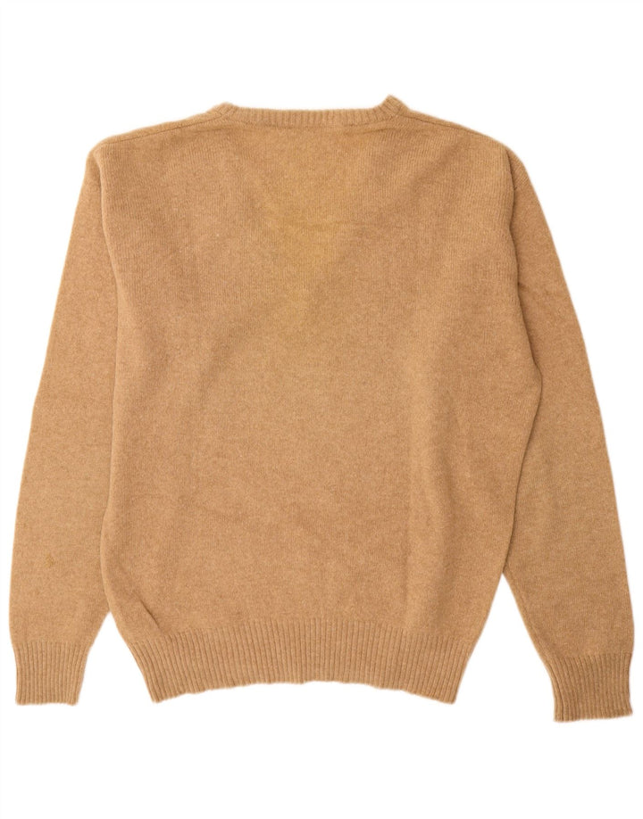 Vintage Mens V-Neck Jumper Sweater IT 48 Medium Beige Wool