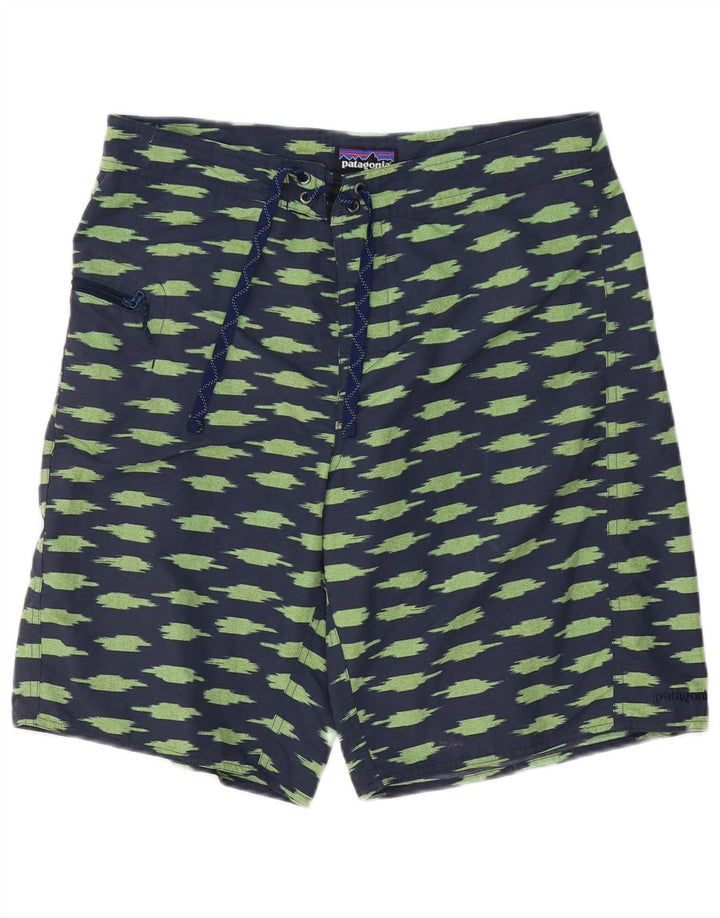 Patagonia Mens Abstract Pattern Swimming Shorts Large Navy Blue Polyester