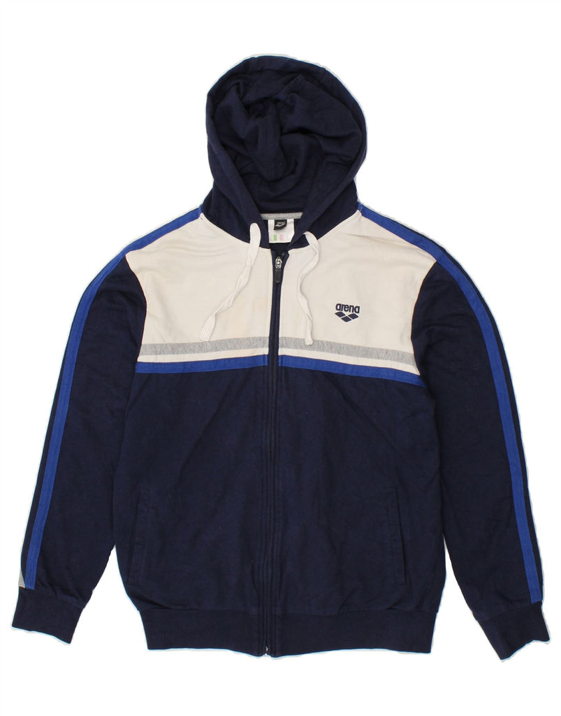 ARENA Mens Zip Hoodie Sweater Small Navy Blue Colourblock Cotton Vintage Arena and Second-Hand Arena from Messina Hembry 