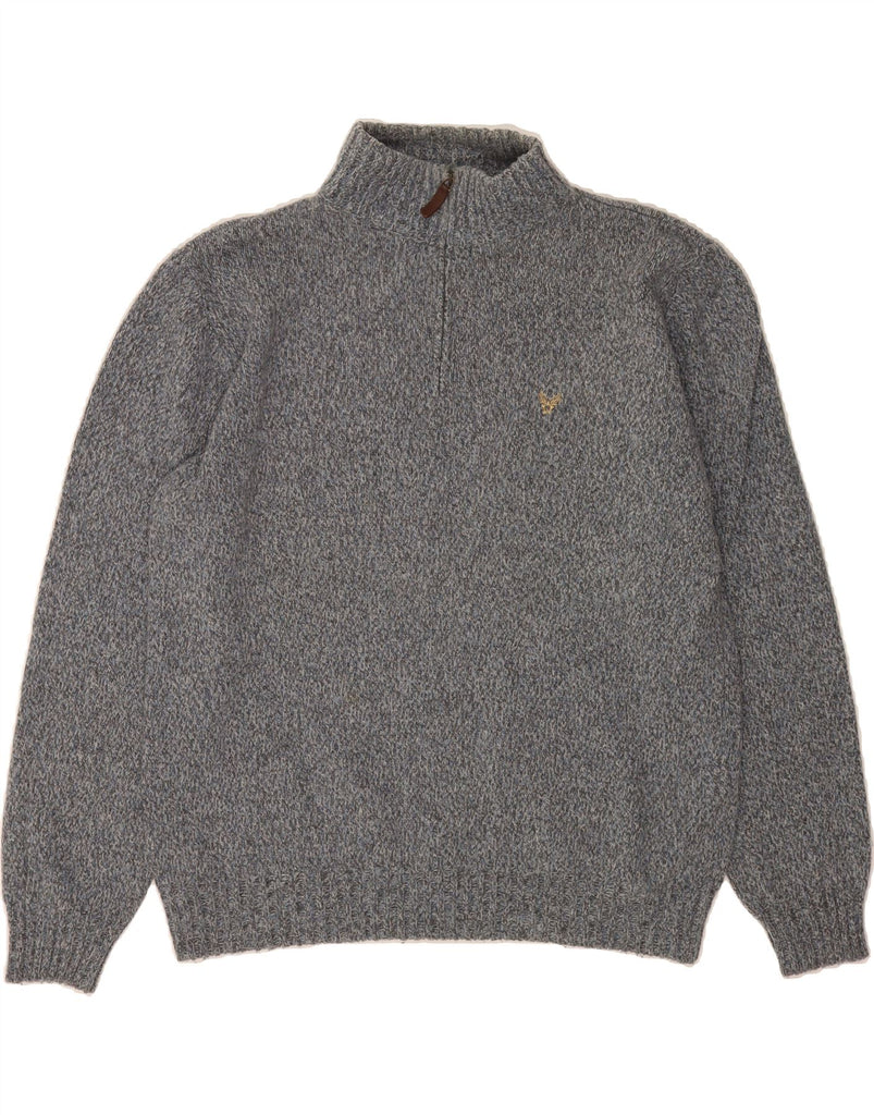 AVIREX Mens Zip Neck Jumper Sweater Medium Grey Flecked Wool Vintage Avirex and Second-Hand Avirex from Messina Hembry 