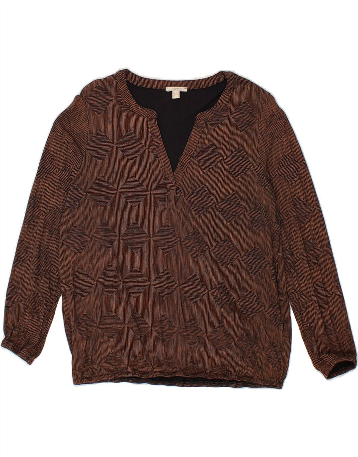 ESPRIT Womens Long Sleeve Blouse Top UK 14 Medium Brown Argyle/Diamond Vintage Esprit and Second-Hand Esprit from Messina Hembry 
