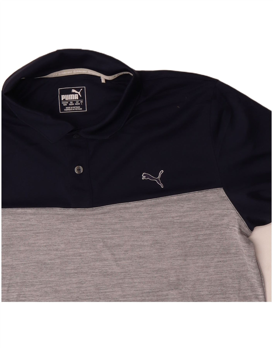 PUMA Mens Polo Shirt Large Navy Blue Colourblock Polyester