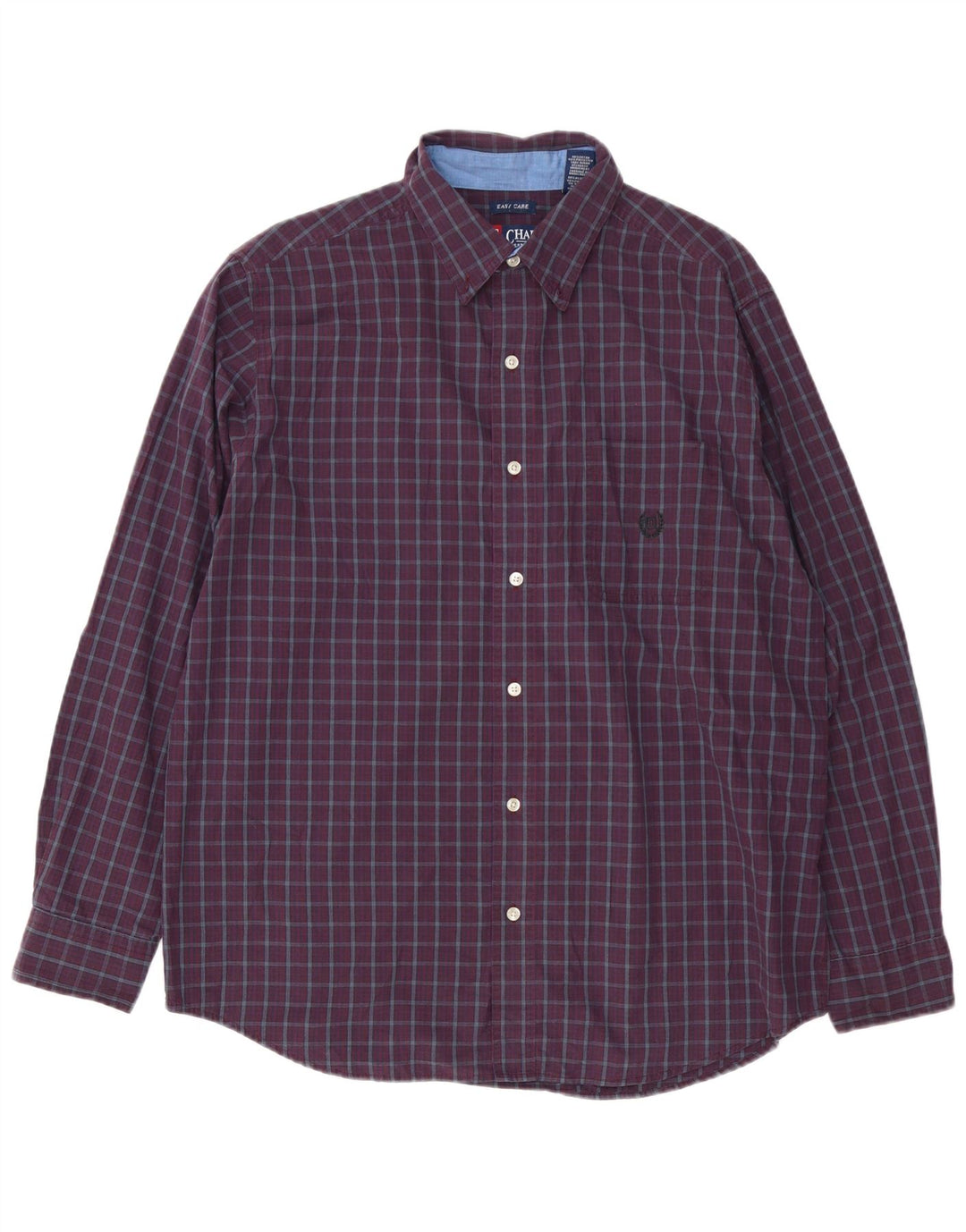 Chaps Mens Easy Care Shirt Large Burgundy Check Cotton