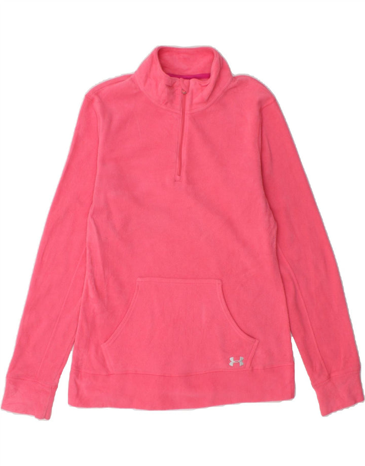 UNDER ARMOUR Womens Zip Neck Fleece Jumper UK 14 Medium Pink Polyester Vintage Under Armour and Second-Hand Under Armour from Messina Hembry 