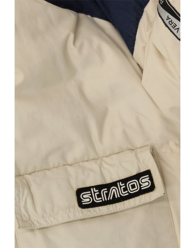 STRATOS Mens Hooded Padded Jacket UK 42 XL Off White Colourblock Cotton Vintage Stratos and Second-Hand Stratos from Messina Hembry 