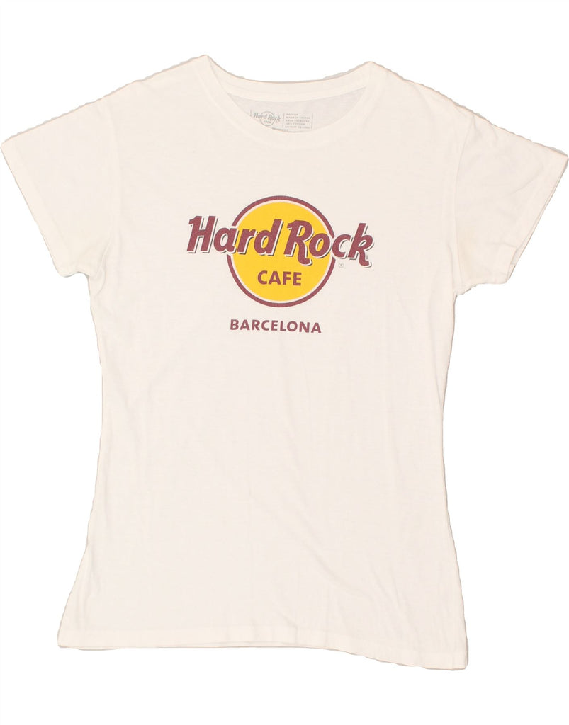 HARD ROCK CAFE Womens Barcelona Graphic T-Shirt Top UK 12 Medium White | Vintage Hard Rock Cafe | Thrift | Second-Hand Hard Rock Cafe | Used Clothing | Messina Hembry 