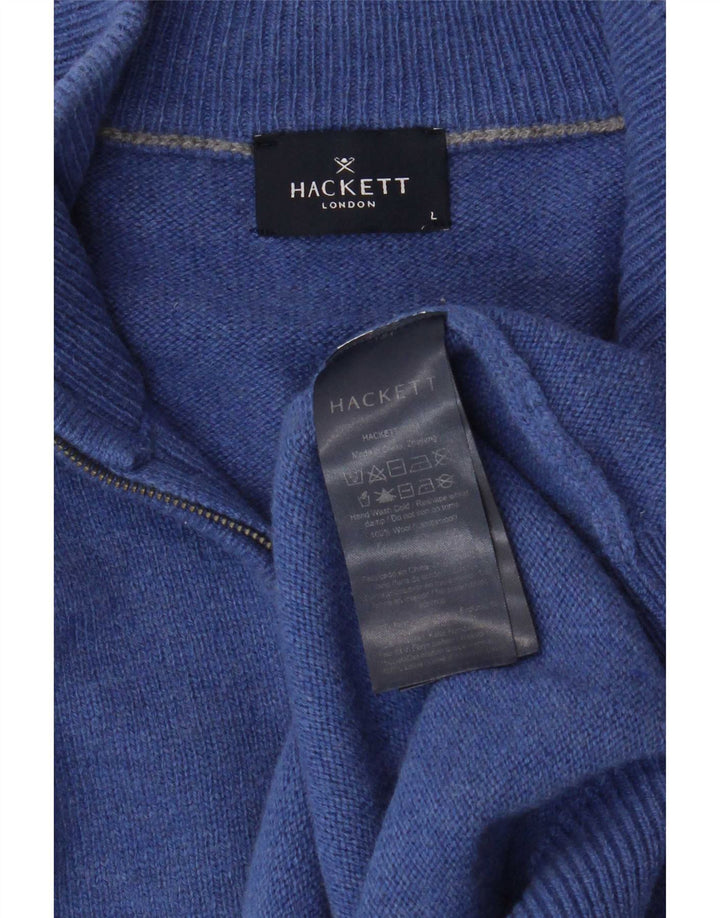 Hackett Mens Zip Neck Jumper Sweater Large Blue Wool