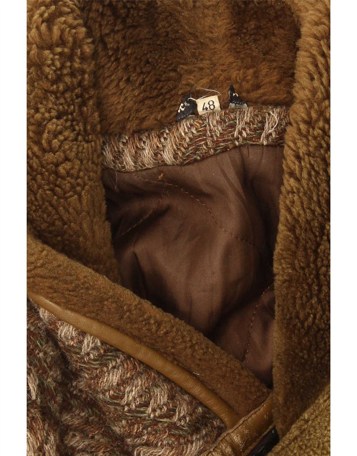 Breco's Mens Overcoat IT 48 Medium Brown Geometric Wool