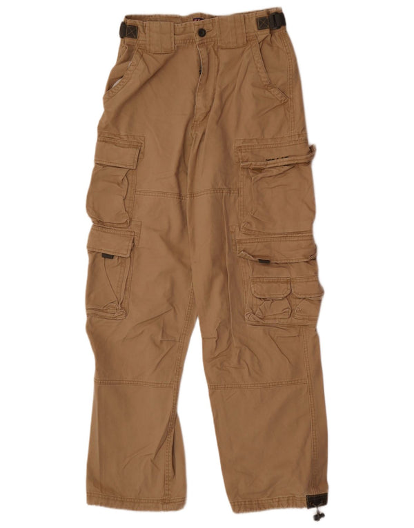 Jet Lag Mens Straight Cargo Trousers W32 L31 Beige Cotton