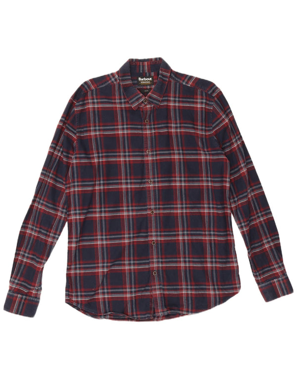 Barbour Mens Slim Fit Flannel Shirt Large Navy Blue Check Cotton