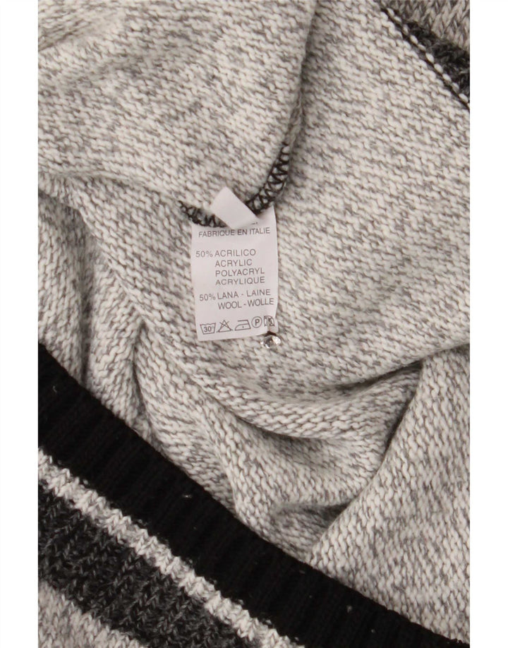 Vintage Mens V-Neck Jumper Sweater Medium Grey Geometric Acrylic