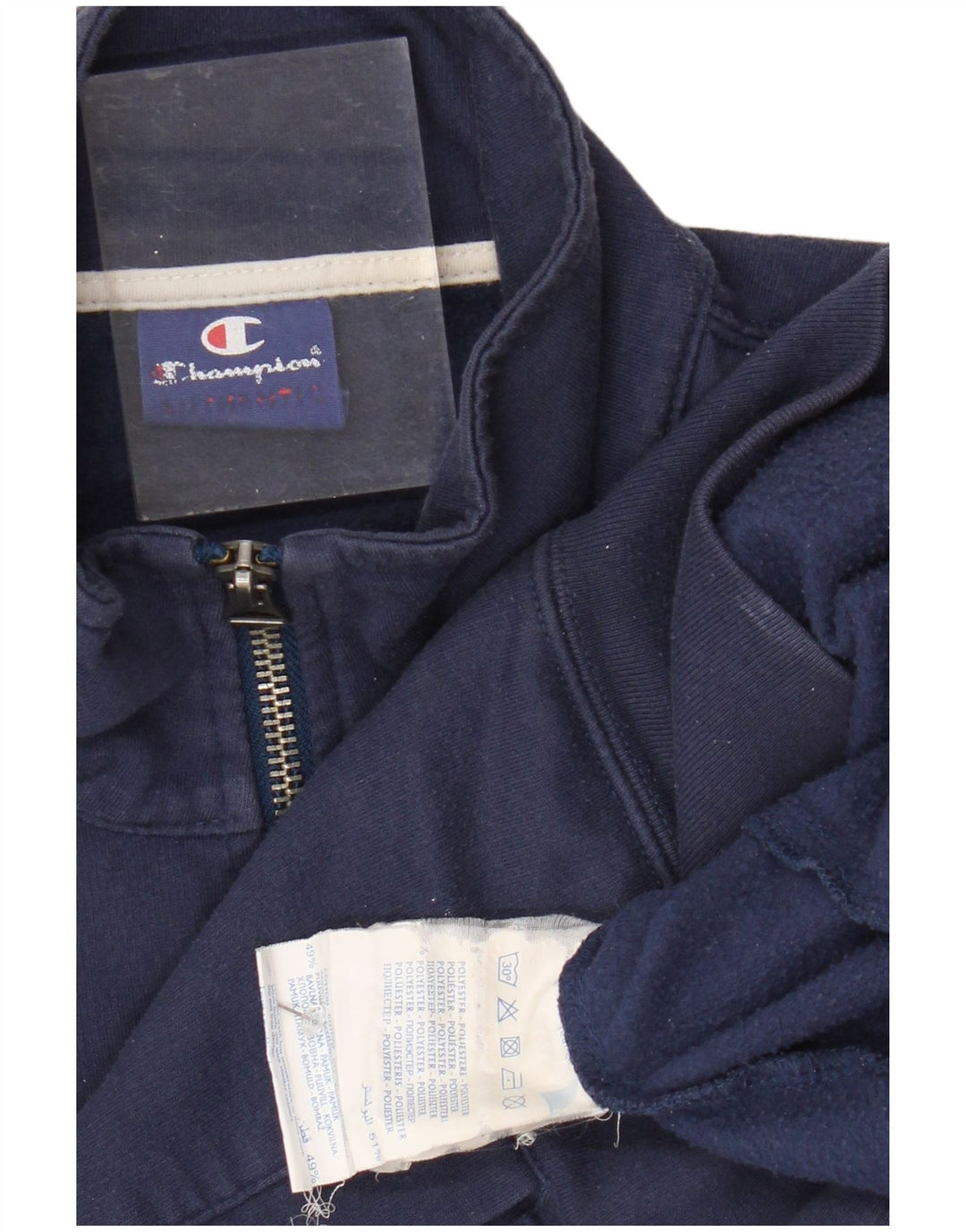 CHAMPION Mens Zip Neck Sweatshirt Jumper Small Navy Blue Polyester