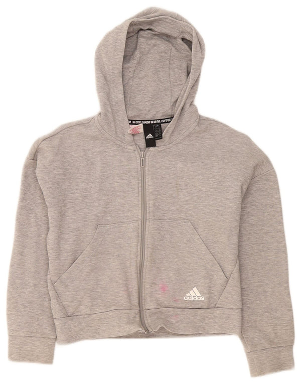 Adidas Girls Crop Zip Hoodie Sweater 11-12 Years Grey Flecked Cotton