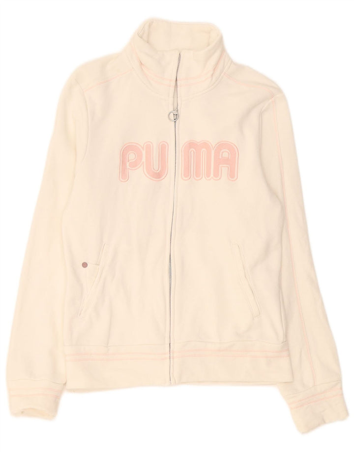 Puma Womens Graphic Tracksuit Top Jacket UK 8 Small White Cotton