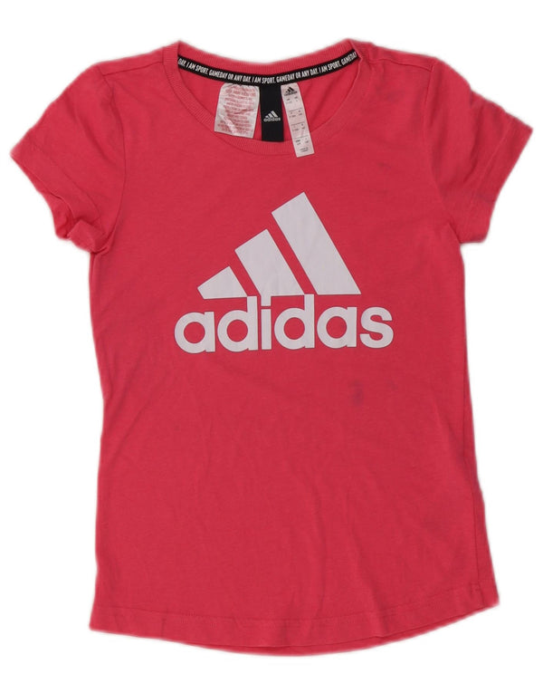 Adidas Girls Graphic T-Shirt Top 9-10 Years Pink Cotton