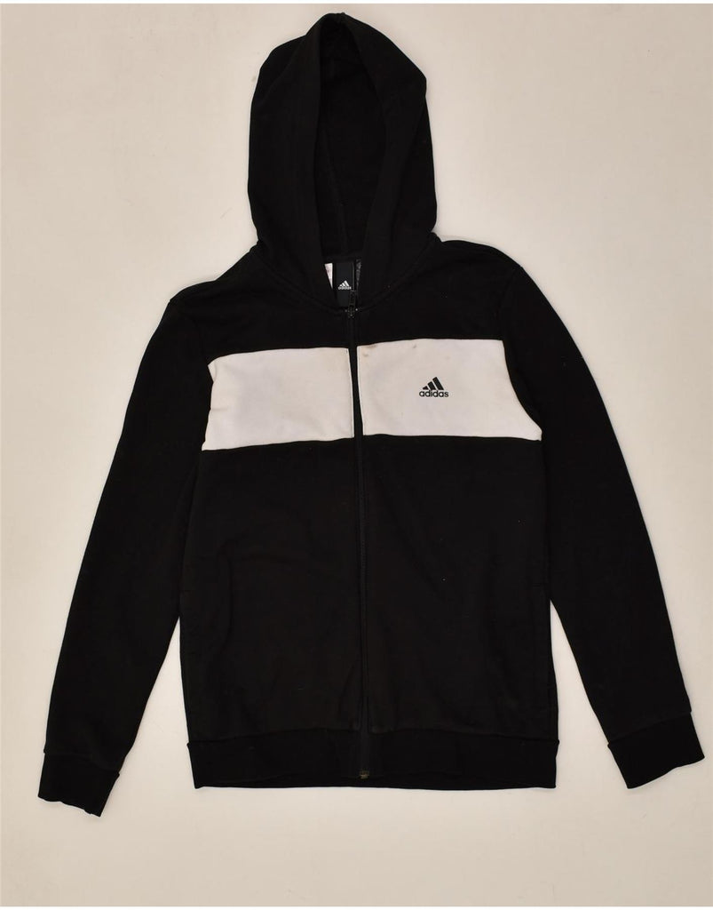 ADIDAS Boys Zip Hoodie Sweater 13-14 Years Black Colourblock Polyester | Vintage Adidas | Thrift | Second-Hand Adidas | Used Clothing | Messina Hembry 