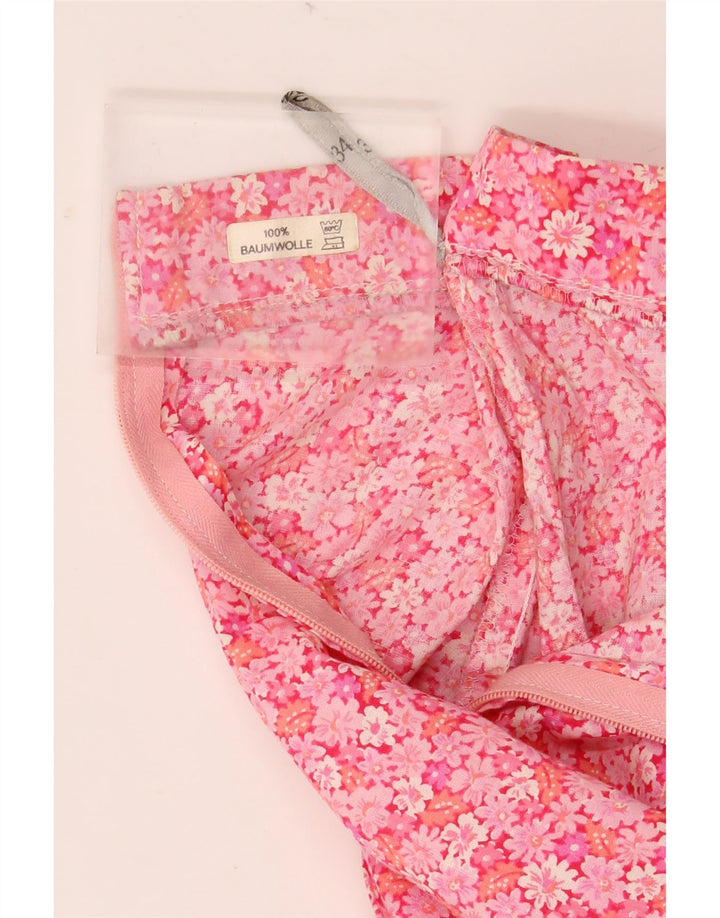 VINTAGE Womens Flared Skirt EU 36 Small W30  Pink Floral Cotton