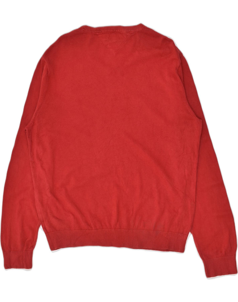 TOMMY HILFIGER Mens V-Neck Jumper Sweater XL Red Cotton | Vintage Tommy Hilfiger | Thrift | Second-Hand Tommy Hilfiger | Used Clothing | Messina Hembry 