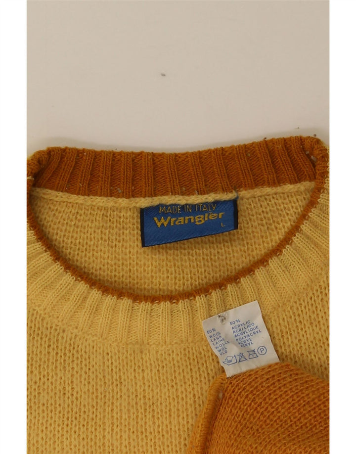Wrangler Mens Crew Neck Jumper Sweater Large Orange Colourblock Polyacrylic