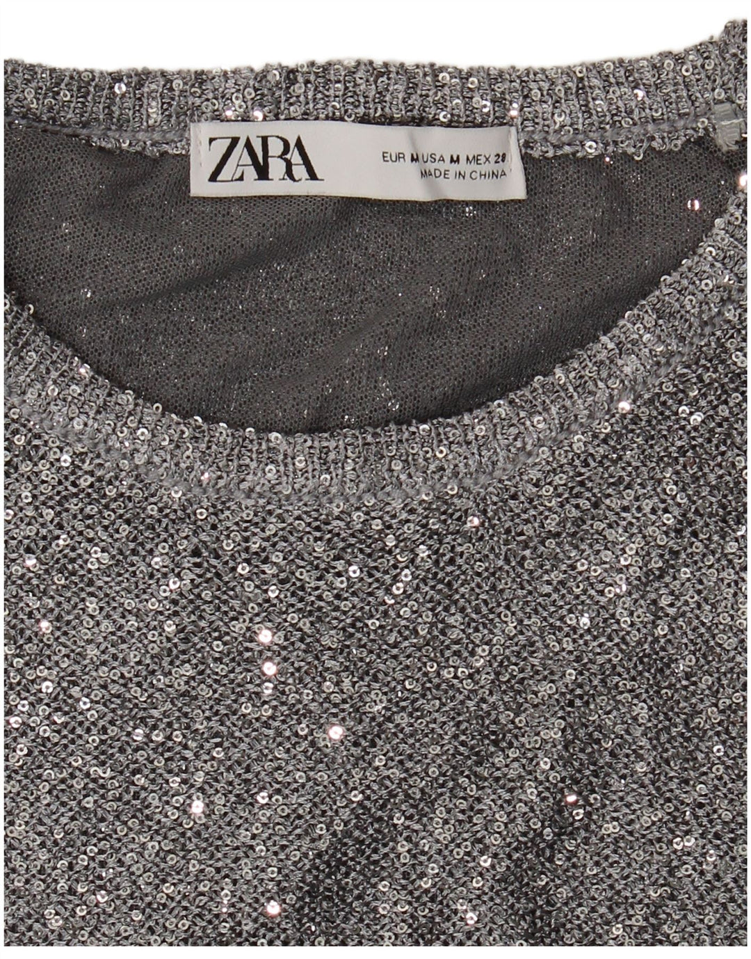Zara Womens Crew Neck Jumper Sweater UK 12 Medium Silver Flecked