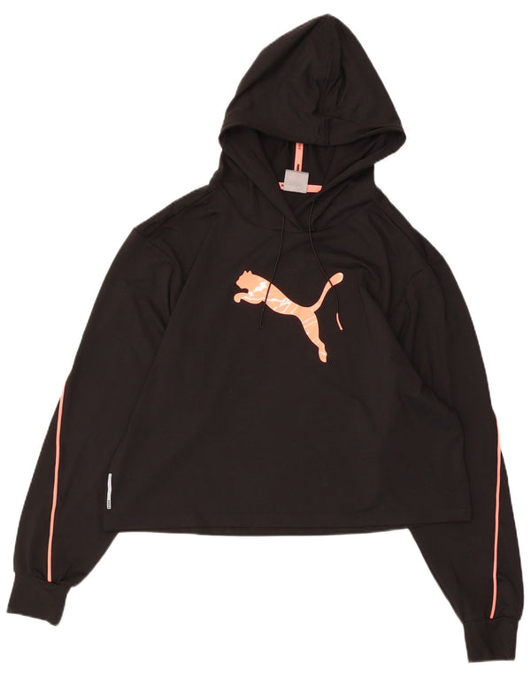 Puma Womens Oversized Crop Graphic Hoodie Jumper UK 10 Small Black