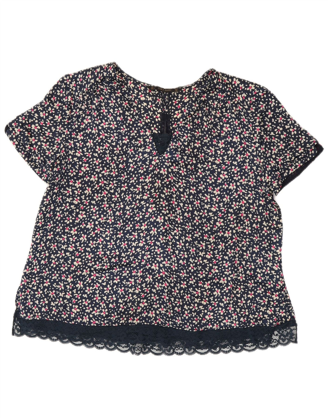 ZARA Womens Blouse Top UK 16 Large Navy Blue Floral
