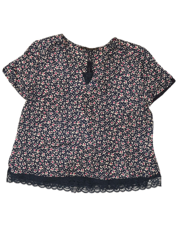 ZARA Womens Blouse Top UK 16 Large Navy Blue Floral