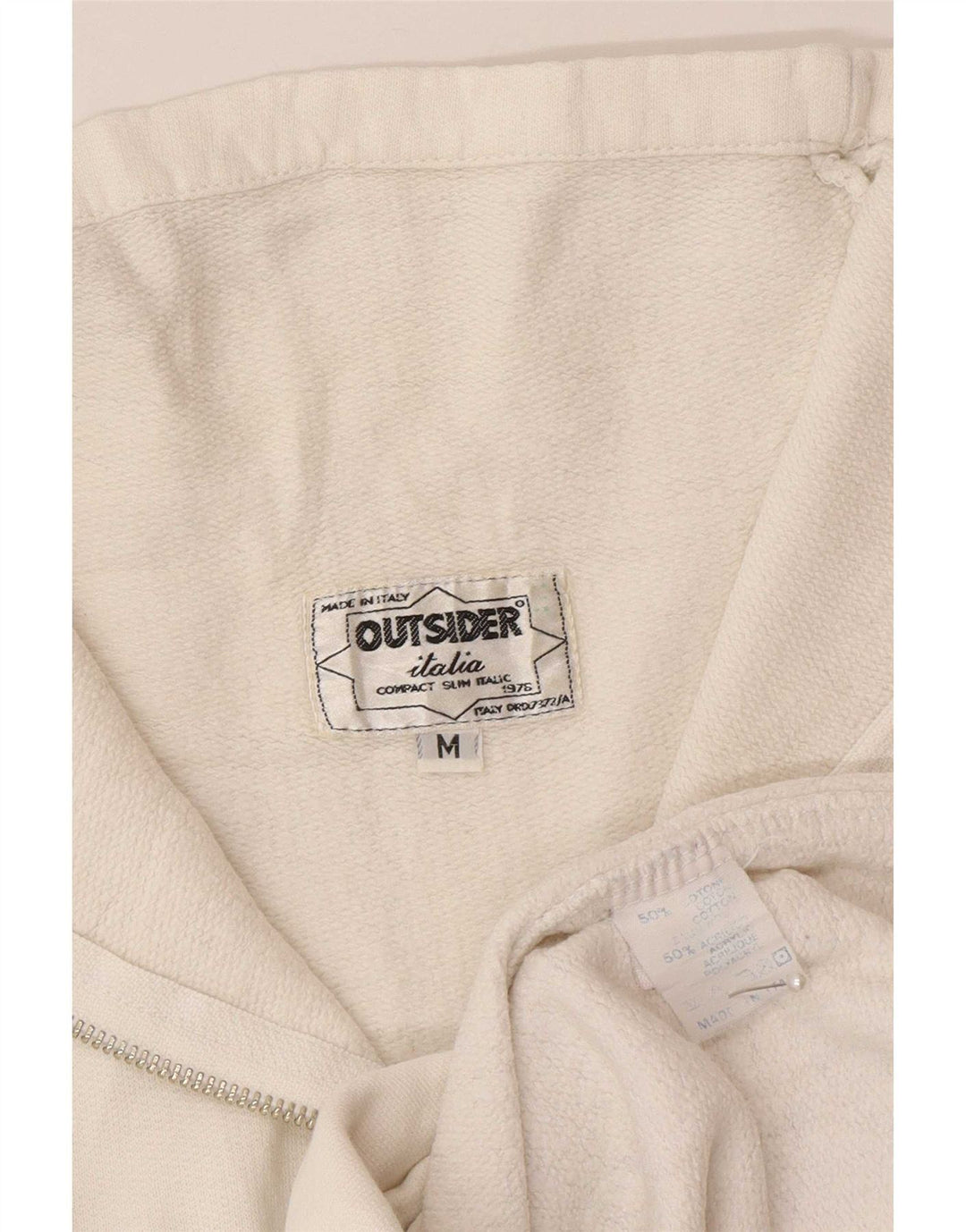 Outsider Mens Graphic Zip Neck Sweatshirt Jumper Medium White Cotton