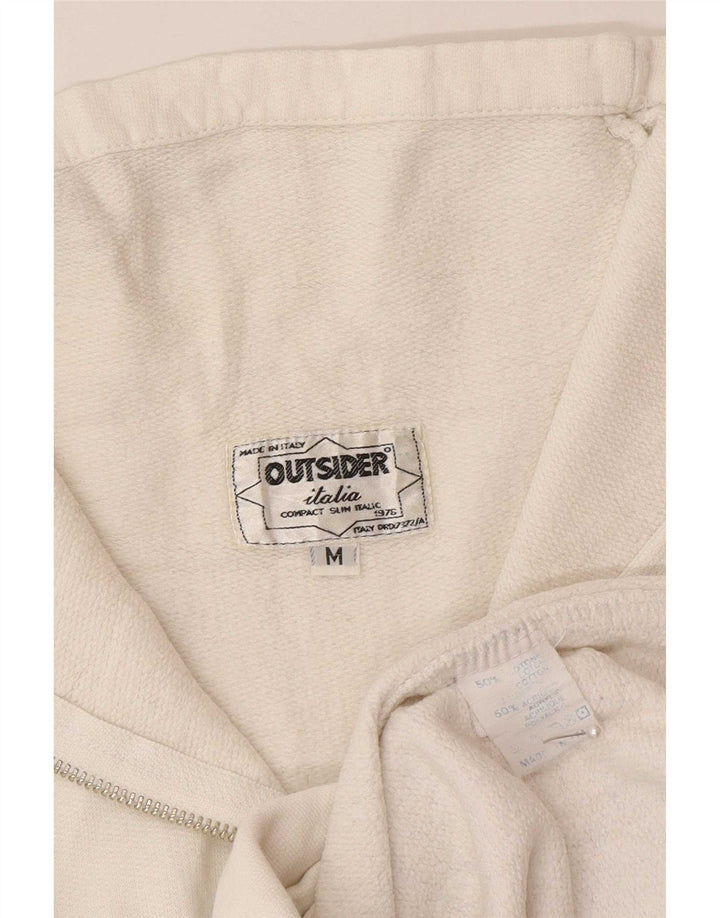 Outsider Mens Graphic Zip Neck Sweatshirt Jumper Medium White Cotton