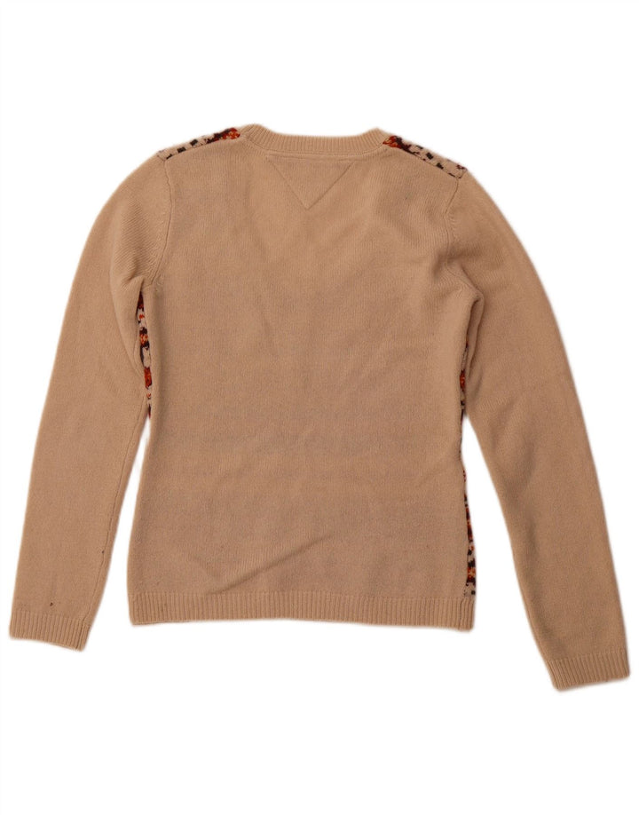 TOMMY HILFIGER Womens Boat Neck Jumper Sweater UK 10 Small Beige Fair Isle