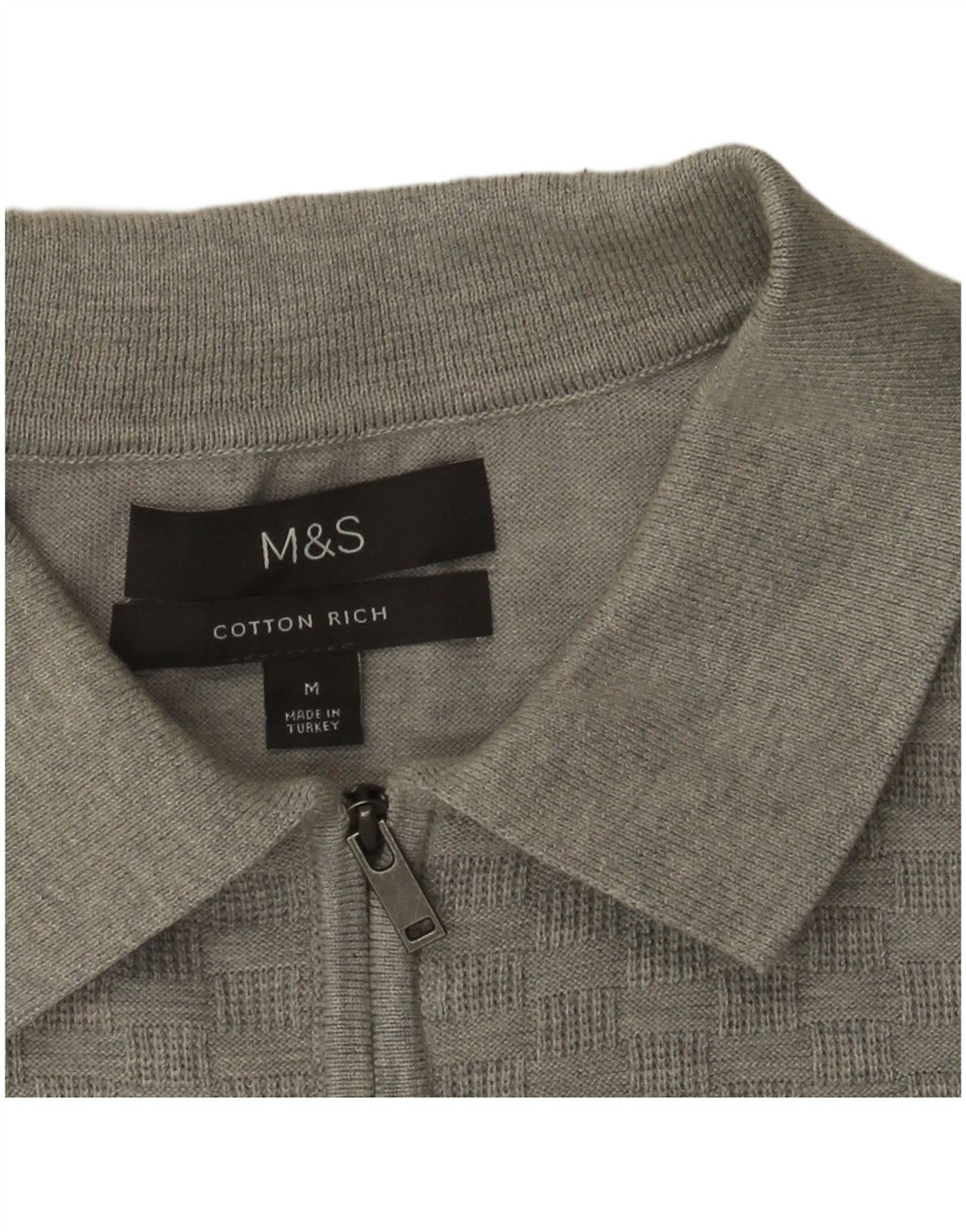 Marks & Spencer Mens Polo Neck Jumper Sweater Medium Grey Geometric Cotton