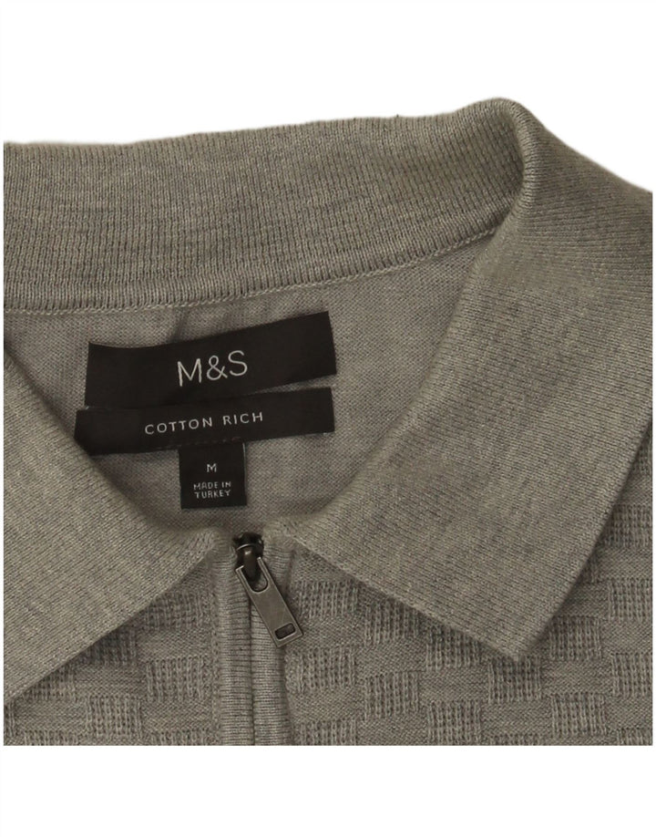 Marks & Spencer Mens Polo Neck Jumper Sweater Medium Grey Geometric Cotton