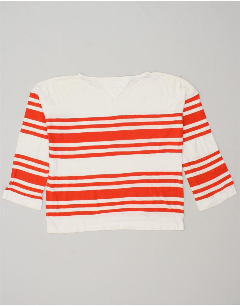 TOMMY HILFIGER Womens Top 3/4 Sleeve UK 14 Medium White Striped | Vintage Tommy Hilfiger | Thrift | Second-Hand Tommy Hilfiger | Used Clothing | Messina Hembry 