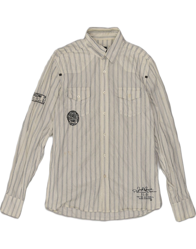 JACK & JONES Mens Shirt Large White Pinstripe Cotton | Vintage Jack & Jones | Thrift | Second-Hand Jack & Jones | Used Clothing | Messina Hembry 