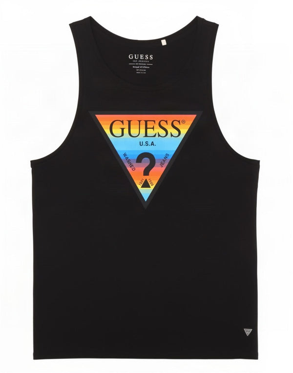 Guess Mens Graphic Vest Top Medium Black Cotton