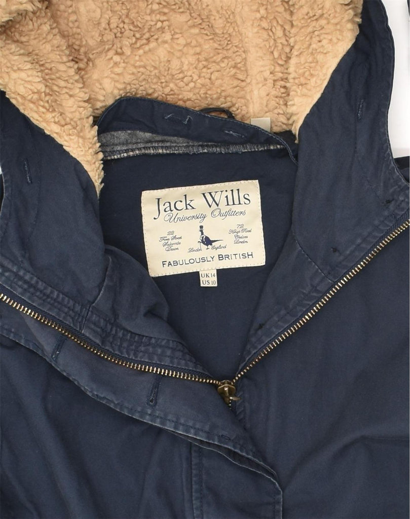 JACK WILLS Womens Hooded Parka Jacket UK 14 Large Navy Blue Cotton | Vintage Jack Wills | Thrift | Second-Hand Jack Wills | Used Clothing | Messina Hembry 